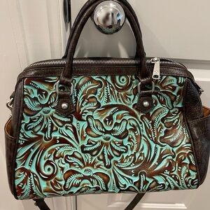 Patricia Nash Brown Teal Leather Satchel NWOT
